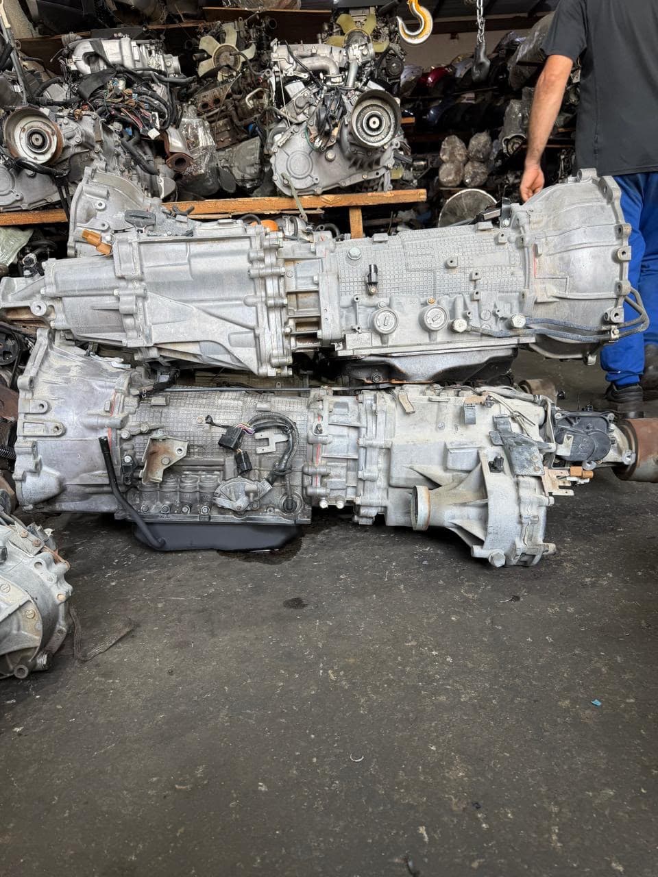 Used gearbox assemblies on the workshop floor